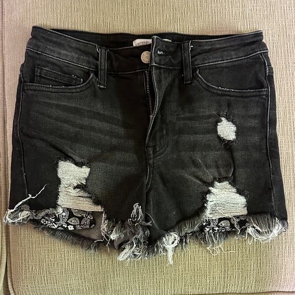 Black Distressed Denim Shorts - Picture 1 of 4